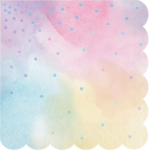 Rainbow Pastel Party Supplies Lunch Napkins with Scalloped Edge 16 Pack
