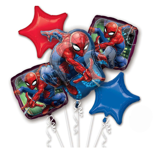 Spiderman Party Supplies Balloon Bouquet 5 Foil Balloons