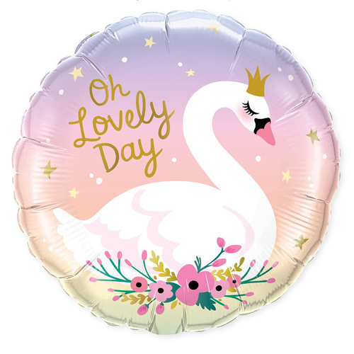 Oh Lovely Day Swan Round Foil Balloon