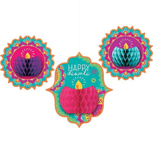 Diwali Festival Of Lights Honeycomb Hanging Decorations 3 Pack