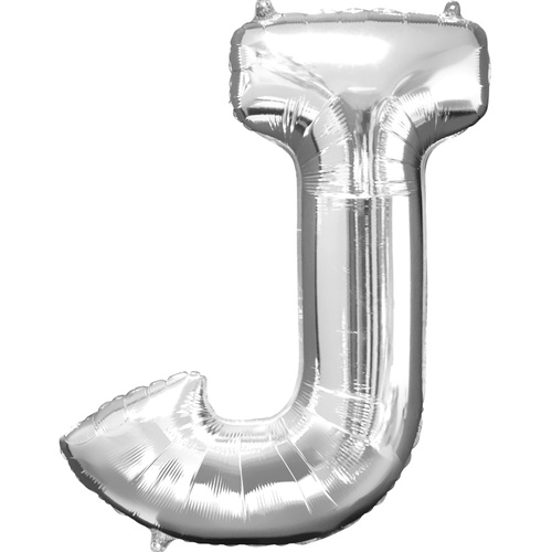 Silver Party Supplies - Silver Foil Balloon Letter J 86cm 