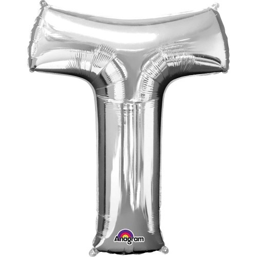 Silver Party Supplies - Silver Foil Balloon Letter T 86cm 