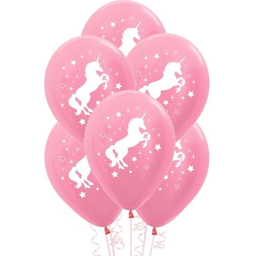 Unicorn Sparkle & Stars Metallic Balloon 28cm Satin Light Pearl Pink