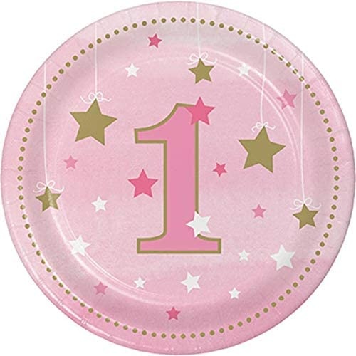 Twinkle Twinkle One Little Star Girl 1st Birthday Lunch Plates 8 Pack