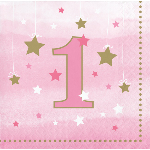 Twinkle Twinkle One Little Star 1st Birthday Girl Beverage Napkins 16 Pack