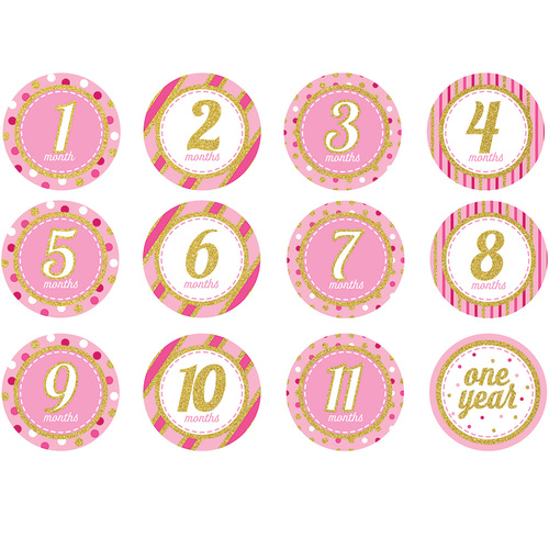 1st Birthday Pink Glitter Milestone Stickers