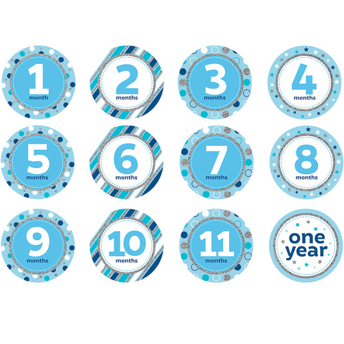 1st Birthday Blue Glitter Milestone Stickers