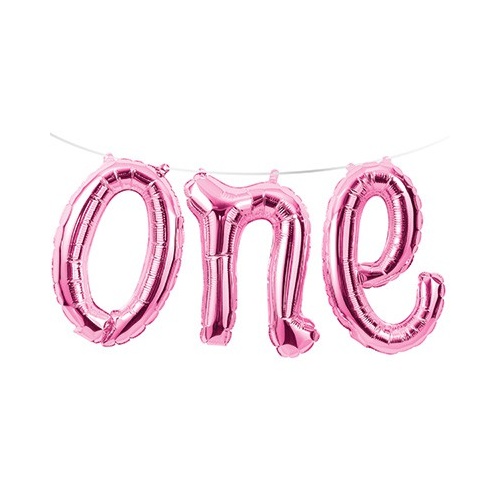 1st Birthday Girl Supplies One Pink Foil Balloon Banner