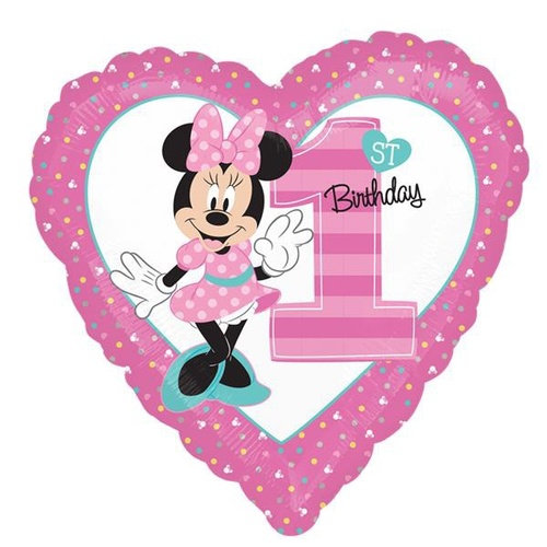 Minnie's 1st Birthday Heart Balloon 45cm
