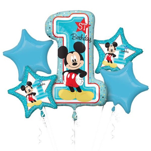 Mickey Mouse 1st Birthday Party Supplies Bouquet 5 Balloons