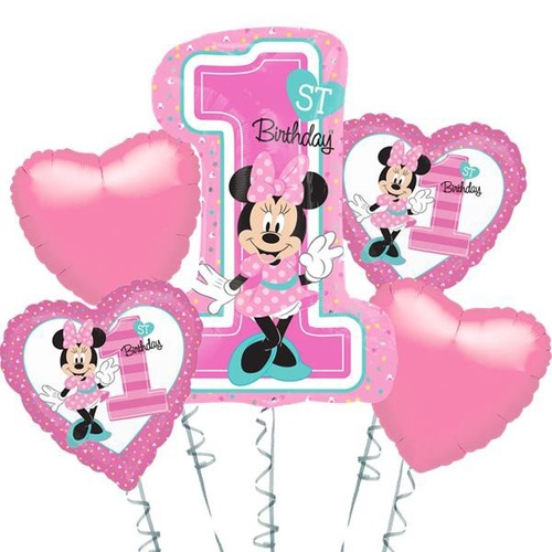 Minnie Mouse 1st Birthday Bouquet 5 Balloons