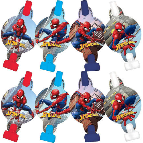 Spiderman Party Supplies Blowouts with Medallions 8 Pack