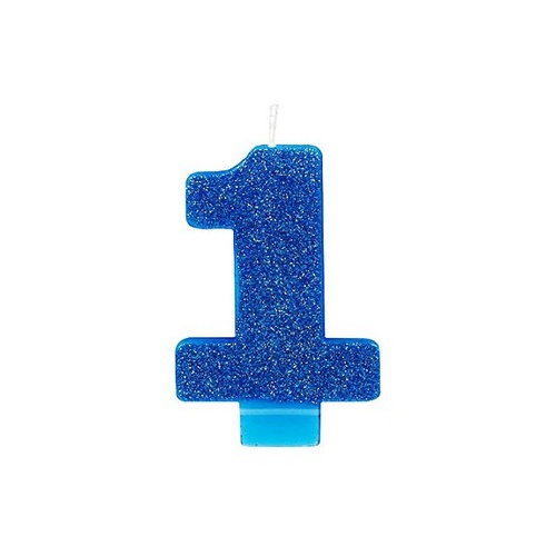 1st Birthday Party Supplies Blue Glitter Number 1 Candle