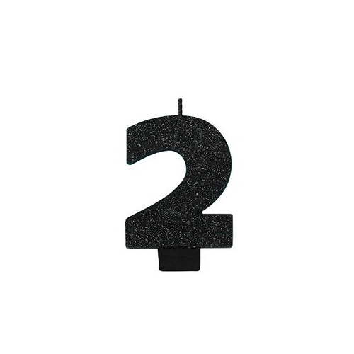 Party Supplies Black Glitter Number Candle [Number: 2]