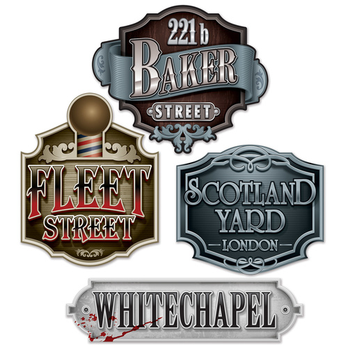 Sherlock Holmes Party Supplies - Decorative Sign Cutouts 4 pack