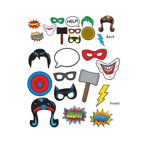 Superhero Party Supplies - Photo Booth Props 12 pack