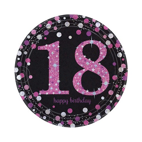 18th Birthday Party Supplies Sparkling Pink Dinner Plates 8 Pack