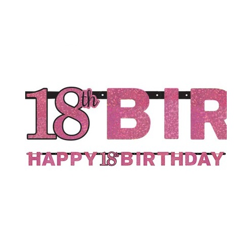 18th Birthday Party Supplies Sparkling Pink Happy Birthday Banner