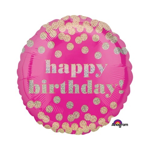 Happy Birthday Party Supplies Pink Dotty Gold Foil Balloon