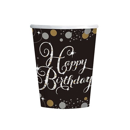 Birthday Party Supplies Sparkling Black Cups 8 Pack