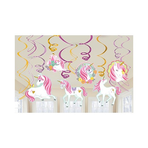 Magical Unicorn Party Supplies Magical Unicorn Hanging Swirl Decorations and Unicorn Shaped Cutouts 12 Pack