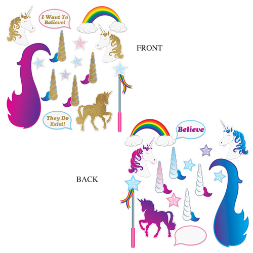 Unicorn Party Supplies Glittered Photo Booth Fun Signs 16 pack