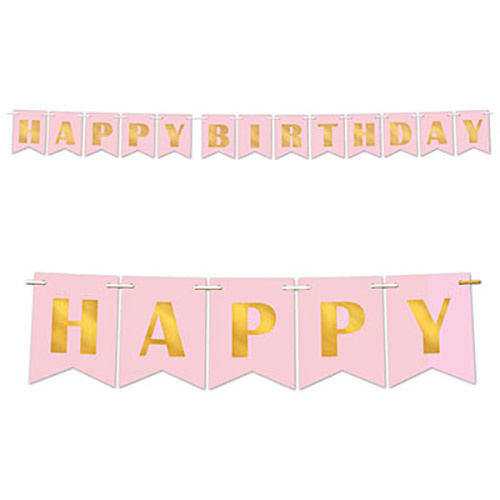 Birthday Party Supplies Pink Foil Happy Birthday Streamer Banner