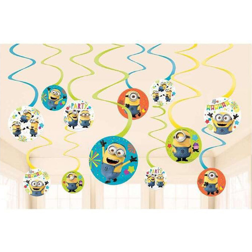 Despicable Me Minions Party Supplies Hanging Swirls Decorations Value 12 Pack