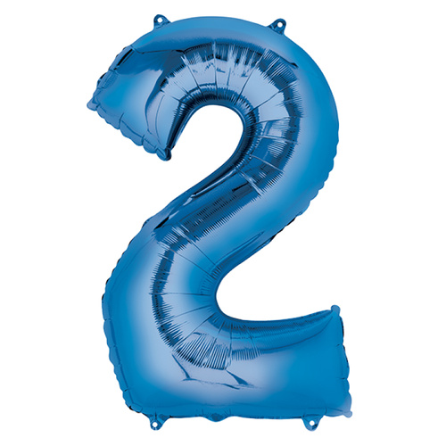 Number 2 Large Blue Foil Balloon