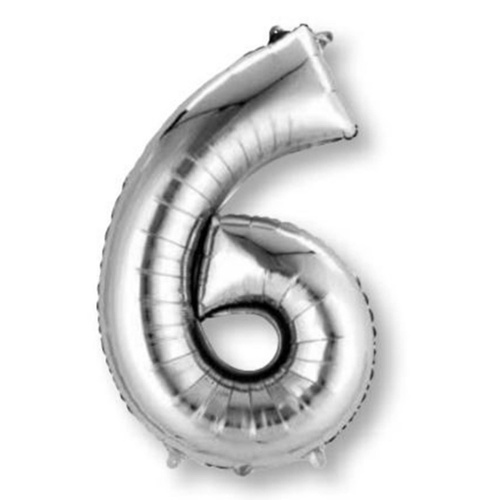 Number 6 Silver Foil Balloon 83cm