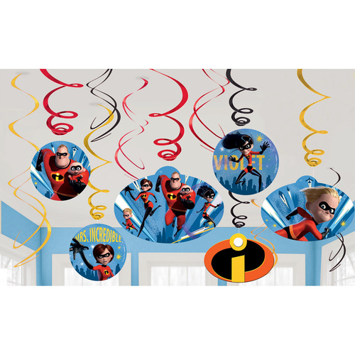Incredibles 2 Party Supplies Hanging Swirls Decorations 12 Pack 
