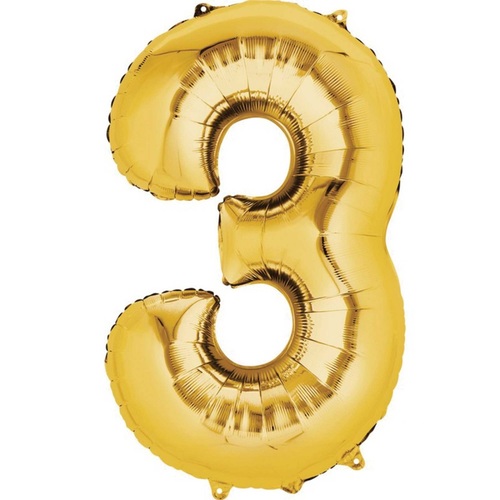 Metallic Gold Number Foil Balloon 86cm Number 3