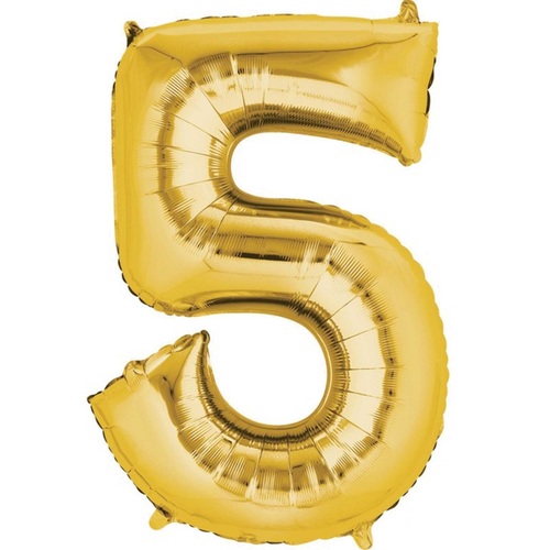 Metallic Gold Number Foil Balloon 86cm Number 5