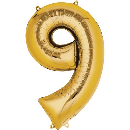 Number 9 Gold Supershape Foil Balloon 86cm