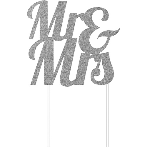 Wedding Party Supplies Silver Glitter Mr & Mrs Cake Topper
