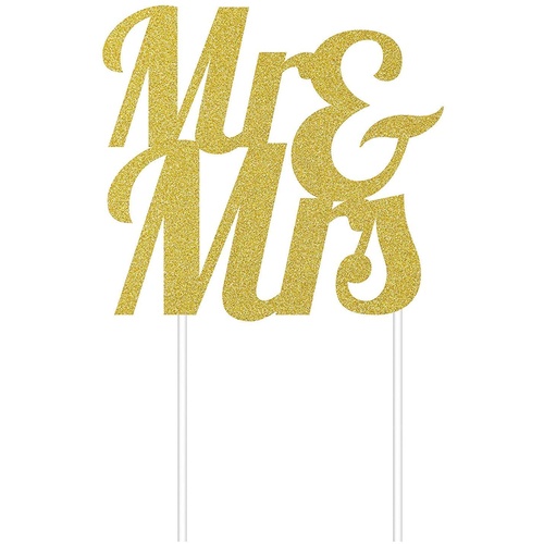 Wedding Party Supplies Gold Glitter Mr & Mrs Cake Topper