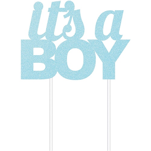 Boys Baby Shower Party Supplies Blue Glitter “It's a Boy” Cake Topper
