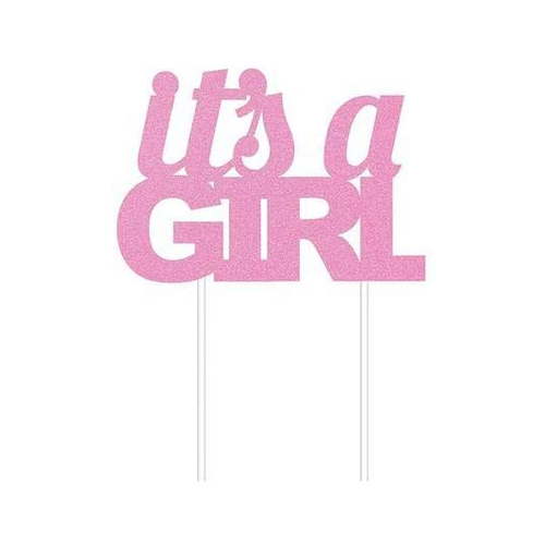Girls Baby Shower Party Supplies Pink Glitter “It's a Girl” Cake Topper