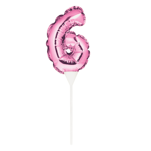 Pink Self-Inflating Number 6 Balloon Cake Topper