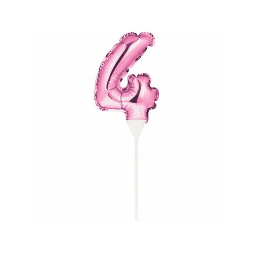 Pink Self-Inflating Number 4 Balloon Cake Topper