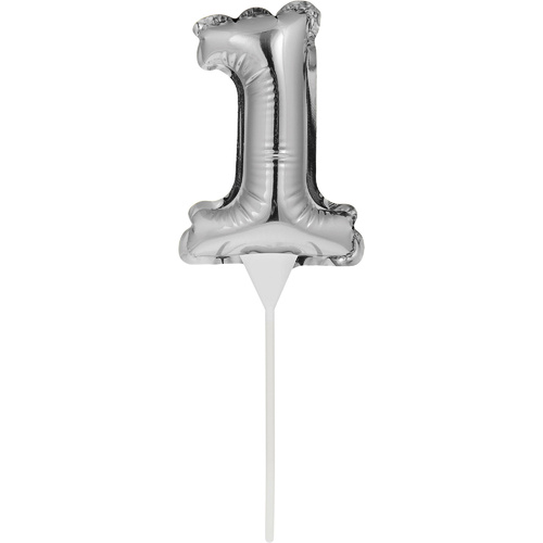 Silver Self-Inflating “1” Balloon Cake Topper