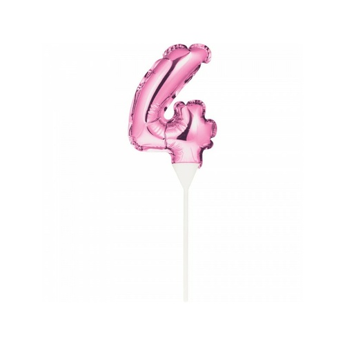 Pink Self-Inflating “4” Balloon Cake Topper