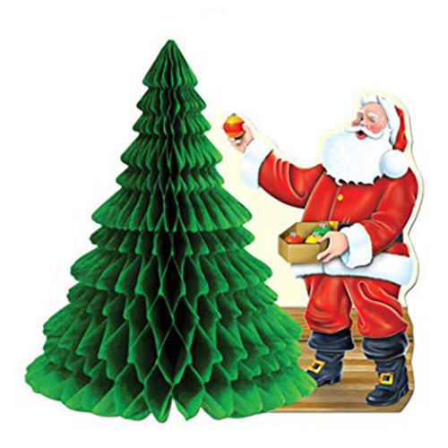 Christmas Party Supplies Santa Cutout with Tissue Paper Honeycomb Christmas Tree Centrepiece