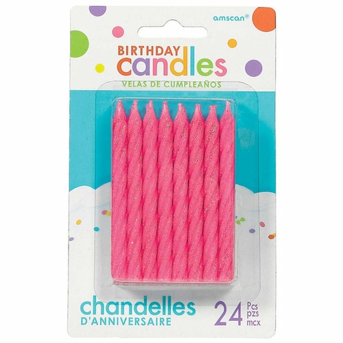 Birthday Party Supplies Spiral Glitter Candles Pink 24 Pack