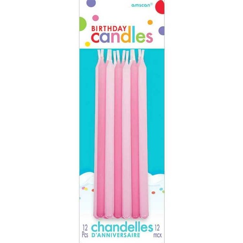 Birthday Party Supplies Pink Tapered Candles 12 Pack
