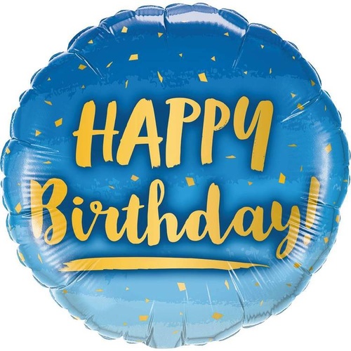 Gold and Blue Happy Birthday Foil Round Balloon 46cm Approx