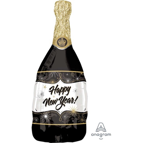 Happy New Year Champagne Bottle SuperShape Foil Balloon 36cm x 91cm