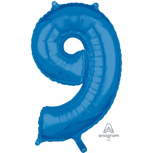 Number 9 Blue Foil Mid Size Shape Balloon 66cm