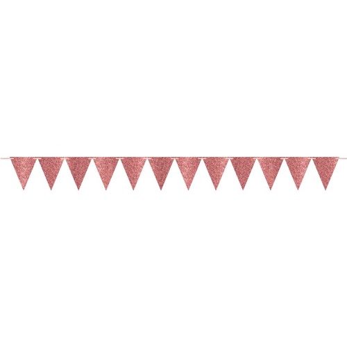 Large Paper Pennant Banner Glittered Rose Gold Sparkle