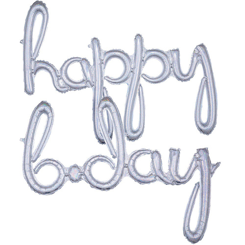 Script Balloon Phrase "Happy Bday" Silver Foil Balloons